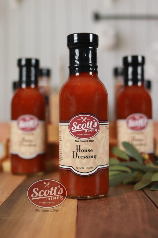 Scott's Diner House Dressing (4x12oz) Quarterly Subscription on a wooden table.