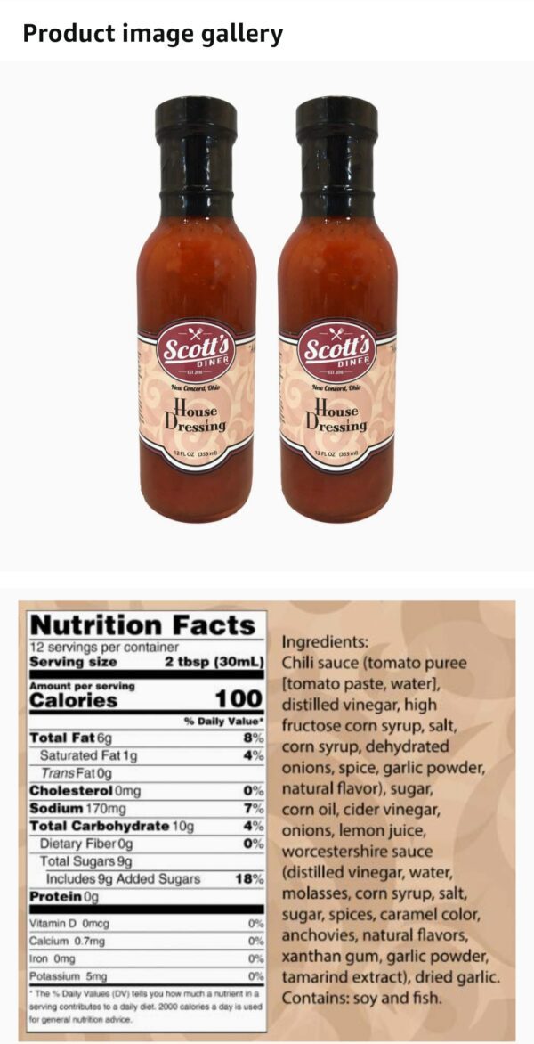 Two bottles of Scott’s Diner House Dressing (4x12oz) Quarterly Subscription with labels on them.
